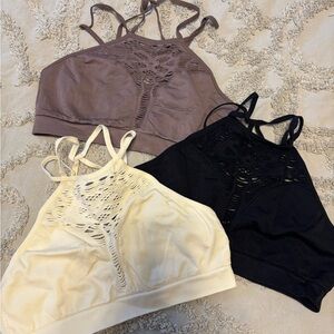 Set of Three Bralettes in Black, Cream, and Brown